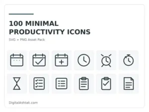 100 Minimal Productivity Icons — SVG + PNG Asset Pack