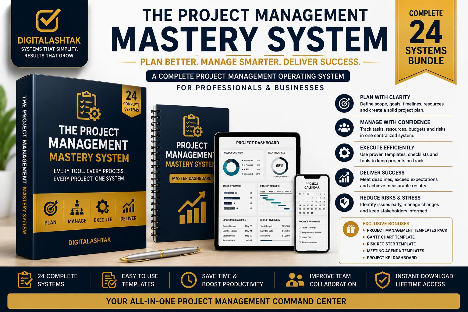 The Project Management Mastery System — A Complete Project Management Operating System to Plan Scope, Manage Tasks, Control Risks, Coordinate Teams, Track Progress & Deliver With Confidence