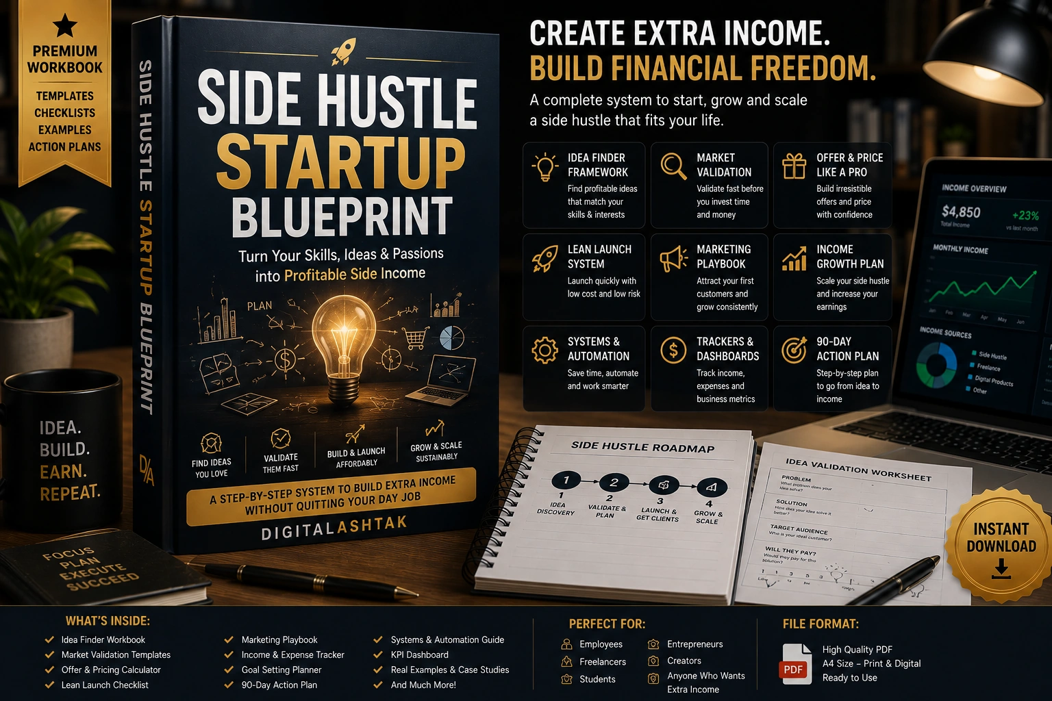 Side Hustle Startup Blueprint — Turn Your Skills, Ideas & Passions into Profitable Side Income