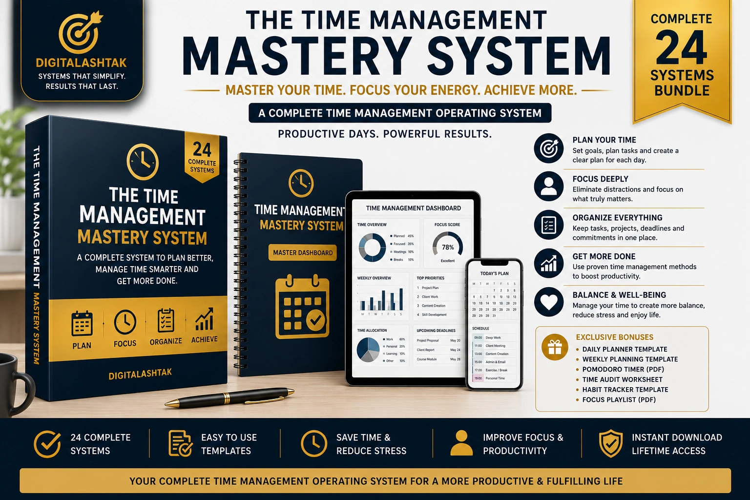 The Time Management Mastery System — A Complete Time Management Operating System to Plan Priorities, Protect Focus, Organize Commitments, Reduce Overload & Get More Done